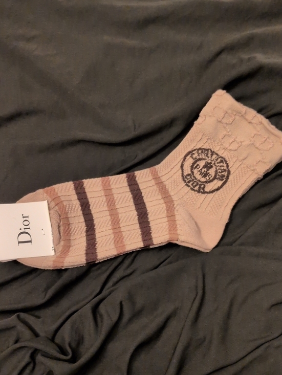 Dior Accessories - Dior Tan Crew Socks with Dark Brown Stripes
